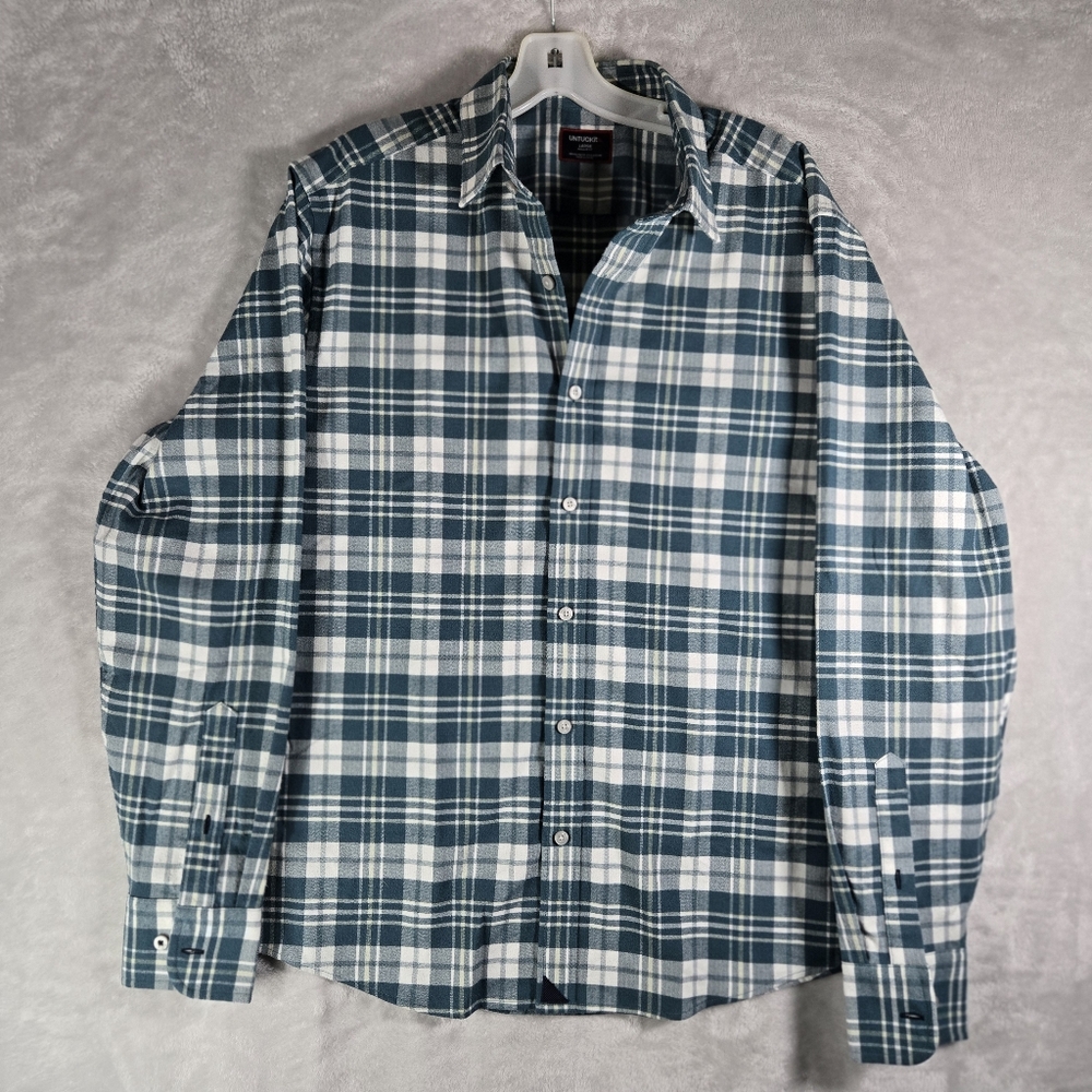 UNTUCKit Ferney Size Large L Regular Long Sleeve Green Plaid Flannel Button Up
